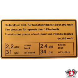 PartzBiz CE 1601502300 - Sticker, tyre pressure, 200 km/h PartzBiz CE 1601502300 - Sticker, tyre pressure, 200 km/h