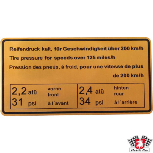PartzBiz CE: 1601502300-Sticker, tyre pressure, 200 km/h