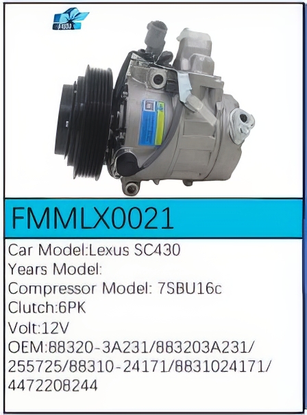 PartzBiz CE: -Compressor for Lexus - FMMLX0021 PartzBiz CE: -Compressor for Lexus - FMMLX0021