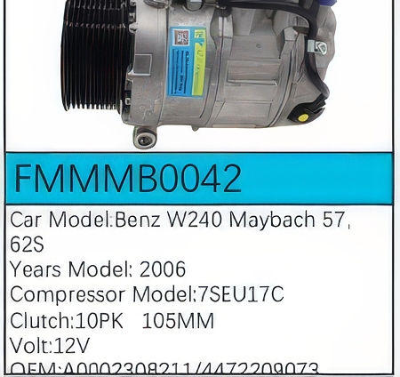 PartzBiz CE: -Compressor for Mercedes-Benz - FMMMB0042 PartzBiz CE: -Compressor for Mercedes-Benz - FMMMB0042