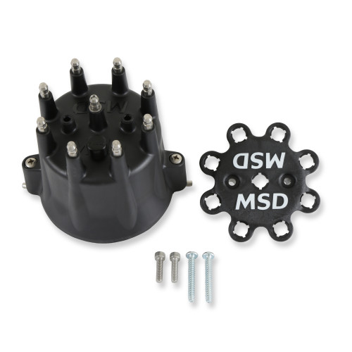 PartzBiz CM: 84333-MSD Distributor Cap - V8 - HEI Terminals - Black - Spark Plug Wire Retainer