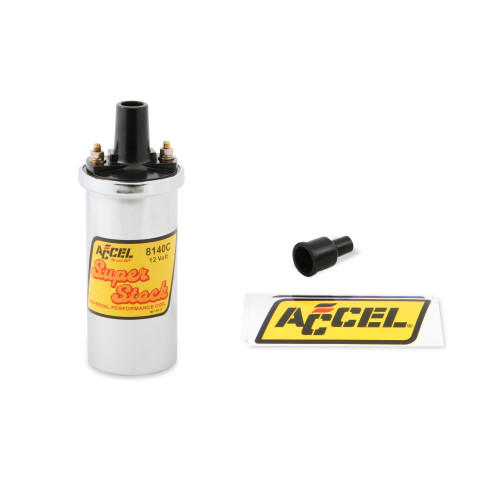 PartzBiz CM: 8140C-ACCEL Ignition Coil - Chrome - 42000v 1.4 ohm primary - Points - good up to 6500 RPM PartzBiz CM: 8140C-ACCEL Ignition Coil - Chrome - 42000v 1.4 ohm primary - Points - good up to 6500 RPM