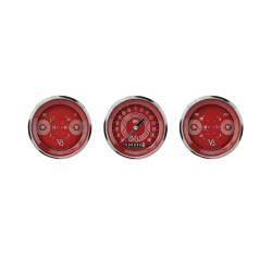 PartzBiz CM V8RS04SHC - Classic Instruments V8 Red Steelie Three Gauge Set
