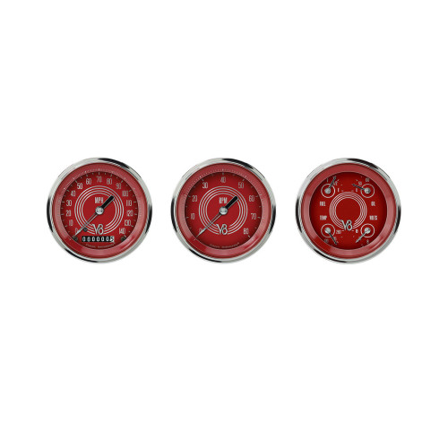 PartzBiz CM: V8RS53SLC-Classic Instruments V8 Red Steelie Three Gauge Set PartzBiz CM: V8RS53SLC-Classic Instruments V8 Red Steelie Three Gauge Set