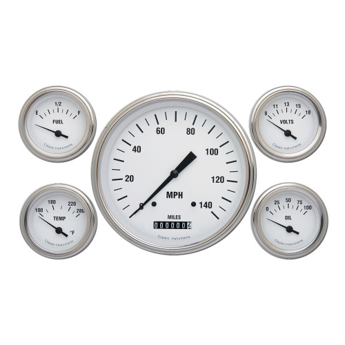 PartzBiz CM: WH54SLF-Classic Instruments White Hot Five Gauge Set PartzBiz CM: WH54SLF-Classic Instruments White Hot Five Gauge Set