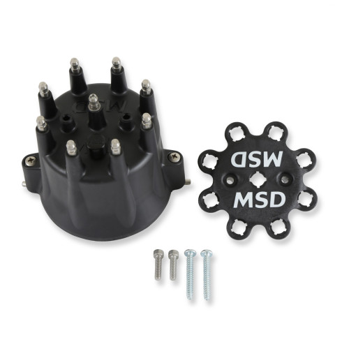 PartzBiz CM: 84333-MSD Distributor Cap - V8 - HEI Terminals - Black - Spark Plug Wire Retainer