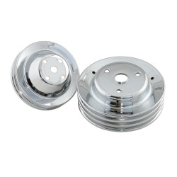 PartzBiz CM 4963 - Mr. Gasket Chrome Pulley Set - Double Groove Upper, Triple Groove Lower PartzBiz CM 4963 - Mr. Gasket Chrome Pulley Set - Double Groove Upper, Triple Groove Lower