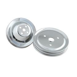 PartzBiz CM 4961 - Mr. Gasket Chrome Pulley Set - Two Groove Upper & Lower Pulleys PartzBiz CM 4961 - Mr. Gasket Chrome Pulley Set - Two Groove Upper & Lower Pulleys