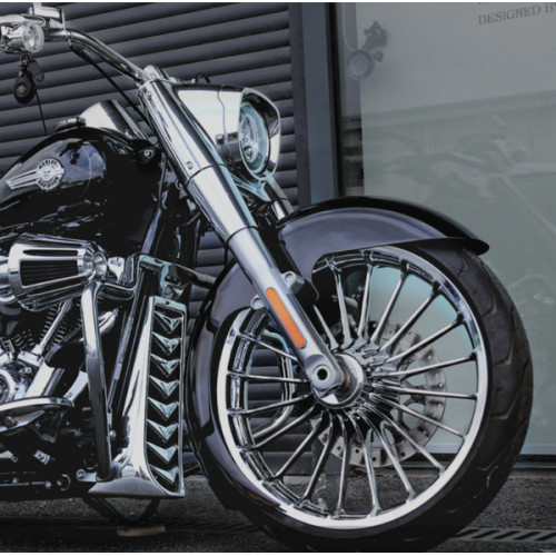 PartzBiz HD: FDR-FBL21-BLK-Wrapped Gloss Black Front Fender Fits For 2018-2025 Fat Boy With 21x3.5