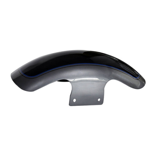 PartzBiz HD: FDR-FL160-GGM-Hoprousa Motorcycle Fenders Custom Short Front Fender Gauntlet Gray Metallic Vivid Black with Blue and Black Pinstripe Fits for 2018-2022 Harley Softail Fat Boy - Default Title