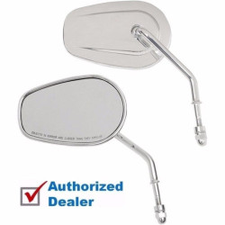 PartzBiz HD 0640-1309 - Drag Specialties Chrome OE Style Tapered Long Stem Teardrop Mirrors Pair Harley