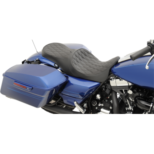 PartzBiz HD: 3462091-Forward Positioning Low Profile Touring Seat Black Leather Diamond Stitch Harley