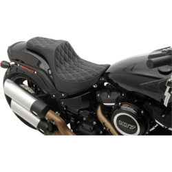 PartzBiz HD 0802-1358 - Drag Specialties Predator III Smooth Black Vinyl Seat 2 Up Harley 00-17 Softail