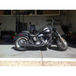 PartzBiz HD 1067B - Thunderheader Black 2 Into 1 Pipe Exhaust System Harley Softail FXST FLST 12-17
