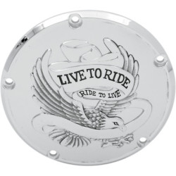 PartzBiz HD 1107-0157 - Drag Specialties Chrome 5 Hole Live To Ride Derby Cover Harley Big Twin 99-18