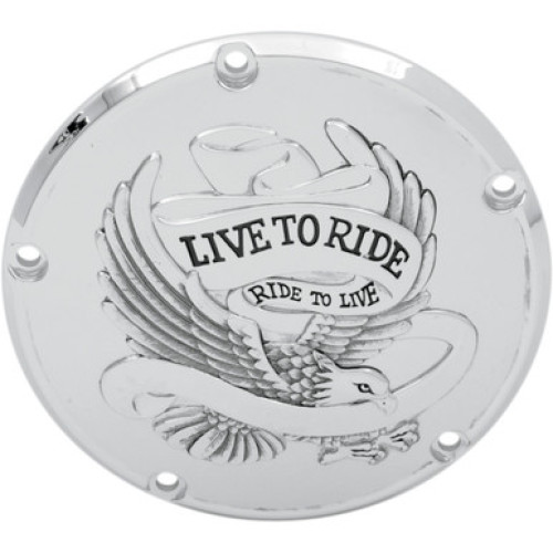 PartzBiz HD: 3450702-Drag Specialties Chrome 5 Hole Live To Ride Derby Cover Harley Big Twin 99-18 PartzBiz HD: 3450702-Drag Specialties Chrome 5 Hole Live To Ride Derby Cover Harley Big Twin 99-18
