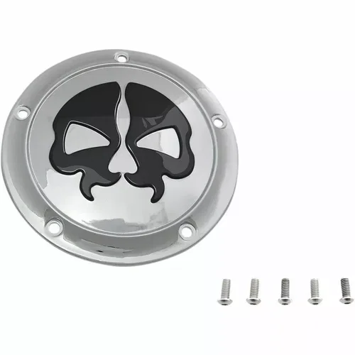 PartzBiz HD: 3462651-Drag Specialties Black Skull Derby Cover Accent Chrome 99-18 Big Twin Harley PartzBiz HD: 3462651-Drag Specialties Black Skull Derby Cover Accent Chrome 99-18 Big Twin Harley