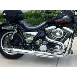 PartzBiz HD 1126 - Chrome Thunderheader 2 into 1 2:1 Heat Shield Set 3 For Dyna FXR Exhaust Pipe