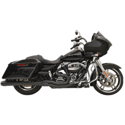 PartzBiz HD 1F51RB - Bassani Black Road Rage 2 into 1 Exhaust Pipe 4” Megaphone 17+ Harley Touring