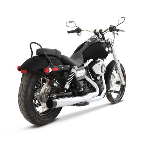 PartzBiz HD: 3453107-Rinehart Racing Chrome 2 Into 1 Pipe Black End Cap Exhaust Harley Dyna 2006-2017