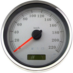 PartzBiz HD 2210-0465 - 5‚” มาตรวัดความเร็วอิเล็กทรอนิกส์แบบตั้งโปรแกรมได้ สีขาว KM/H Harley FLHR Softail Dyna 04-13