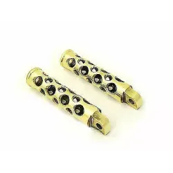 PartzBiz HD 27-1765 - Brass Swiss Cheese Hole Shot Foot Peg Set Pair Male Mount Harley Chopper Bobber