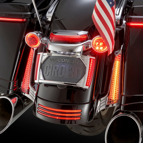 PartzBiz HD: 3448873-Ciro Fender Saddlebag Black Filler Panel LED Run Brake Turn Light Harley 14-2017