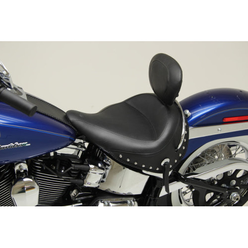 PartzBiz HD: 3458371-Mustang Wide Solo Seat w/ Driver Backrest Chrome Studded 2005-2017 Harley Deluxe PartzBiz HD: 3458371-Mustang Wide Solo Seat w/ Driver Backrest Chrome Studded 2005-2017 Harley Deluxe
