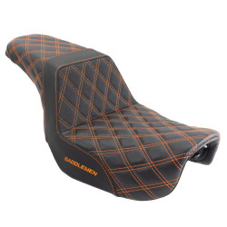 PartzBiz HD 806-04-175-ORGLS-GRIP-BLKCARBONF - Saddlemen Orange Step 2 Up Lattice Diamond Stitch Seat Harley 06-17 Dyna FXD FLD