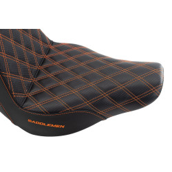 PartzBiz HD 818-29-175-ORGLS-GRIP-BLKCARBONF - Saddlemen Orange Step 2 Up Lattice Stitch Grip Seat Harley Softail Low Rider 18+