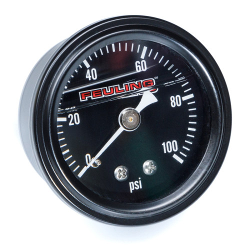 PartzBiz HD: 3485153-Feuling 1.5” Black Face Oil Pressure 0-100 Gauge 1/8” NPT Male Back Port Harley