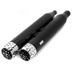PartzBiz HD ACMCHS17B4.5 - 4.5” Black Swiss Cheese Slip-On Mufflers Exhaust Pipes 2017+ Harley Touring M8