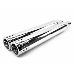 PartzBiz HD ACMCHS17C - 4” Chrome Swiss Cheese Drilled Slip-On Mufflers Exhaust Pipes Harley Touring 17+