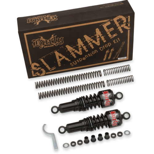 PartzBiz HD: 3446693-Burly Black Slammer Shocks + Fork Springs Lowering Kit 2006-2014 Harley Dyna FXD