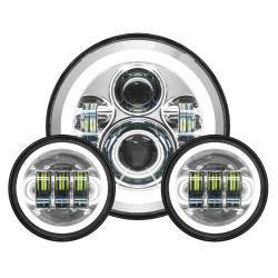 PartzBiz HD HW167004-HW195205 - Hogworkz 7” White Halomaker LED Headlight Chrome Auxiliary Lamp Harley Touring