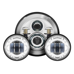 PartzBiz HD HW195001-HW195203 - Hogworkz 7” White Daymaker LED Headlamp Chrome Auxiliary Light Harley Touring