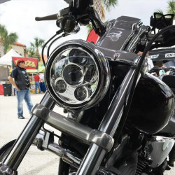 PartzBiz HD HW195024 - Hogworkz 5-3/4” White LED Chrome V2 Head Lamp Light 45W Harley Dyna Softail XL