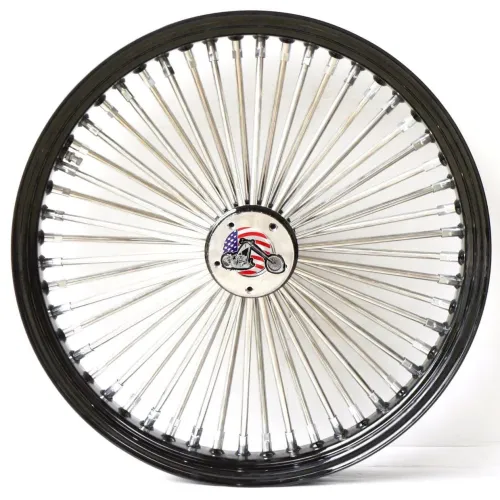21x3.5 52 Mammoth Fat Spoke ล้อหน้า Chrome ขอบสีดำ 84-99 Harley Touring