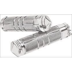 PartzBiz HD DS06300310 - Accutronix Custom Gothic Knurled Diamond Style Chrome Hand Grips for Harley Cable Throttle