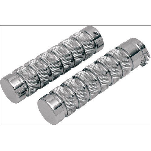PartzBiz HD: 4424996-Accutronix Custom Gothic Knurled Notched สไตล์ Chrome Hand Grips สำหรับ Harley Cable Throttle