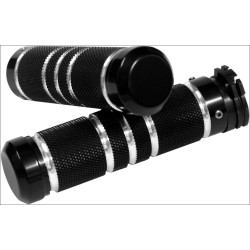 PartzBiz HD DS06301458 - Accutronix Custom Gothic Style Knurled Black Contrast Hand Grips Harley Cable Throttle