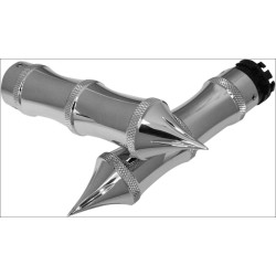 PartzBiz HD DS06301450 - Accutronix Custom Gothic Tribal Style Chrome Hand Grips for Harley Cable Throttle