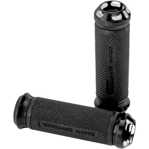 PartzBiz HD: 4424591-Performance Machine PM Black Contrast Apex Hand Grips Harley Throttle By Wire | 0063-2044-BM