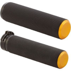 PartzBiz HD AN07-337 - Arlen Ness 07-337 Fusion Knurled 1" Handlebar Grips w/ Gold End Cap Harley 76-Up