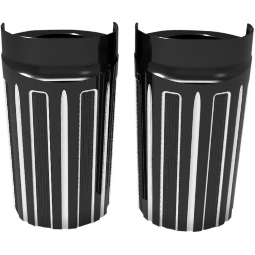 PartzBiz HD: 4424378-Arlen Ness 10 Gauge Black Upper Slider Hot Legs Covers Cow Bells Harley 86-13 | 20-017