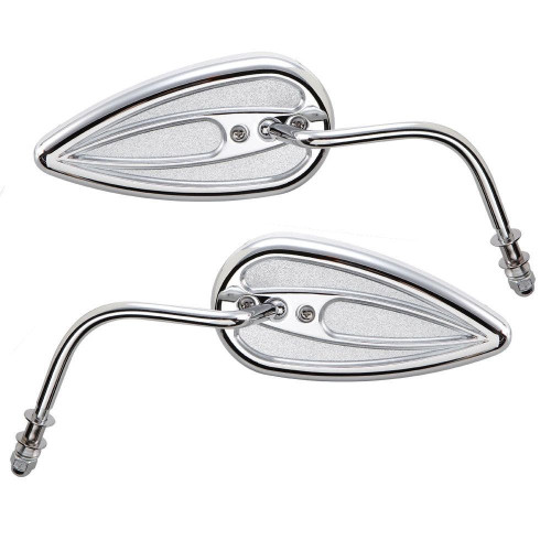 PartzBiz HD: 4424302-Arlen Ness 13-035 13-036 กระจกหยดน้ำตาซ้ายและขวา Chrome พร้อมก้านเหล็ก Universal 1901-2241; 1901-2242 262979; 262980