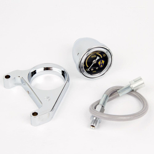 PartzBiz HD: 4424294-Arlen Ness 15-657 Chrome Radius Oil Pressure Gauge Kit Harley Evolution EVO 84-99