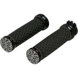 PartzBiz HD AN07-088 - Arlen Ness Black Ano ปลอกแฮนด์สัมผัสนุ่มสลักแบบ Dual Cable สำหรับ Harley | 07-088