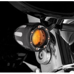 PartzBiz HD AN12-753 - Arlen Ness Black Deep Cut Amber Lens & Ring of Fire DF Turn Signal for Harley | 12-753