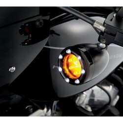 PartzBiz HD AN12-759 - Arlen Ness Black Fire Ring Turn Signals White LED Amber Lens Bullet Deuce Style - 12-759